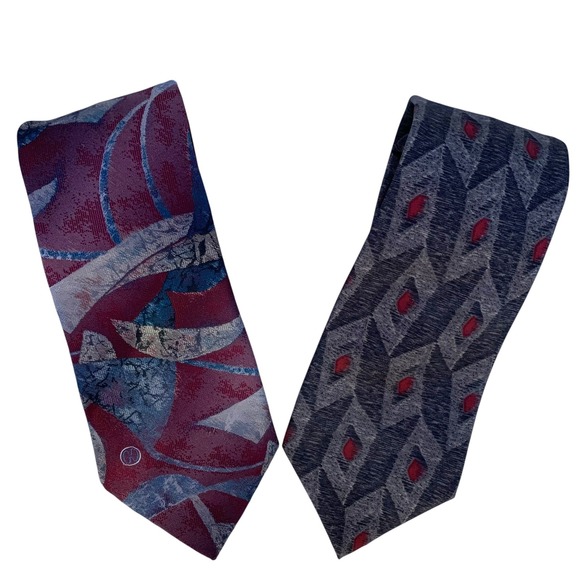 Vintage Halston & Halston III Tie Lot of 2 Italy‎ USA 1990s Geo Abstract Prints - Picture 2 of 12